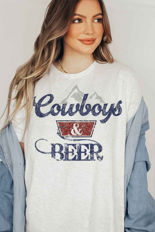 COWBOYS N BEER WESTERN GRAPHIC TEE / T-SHIRT