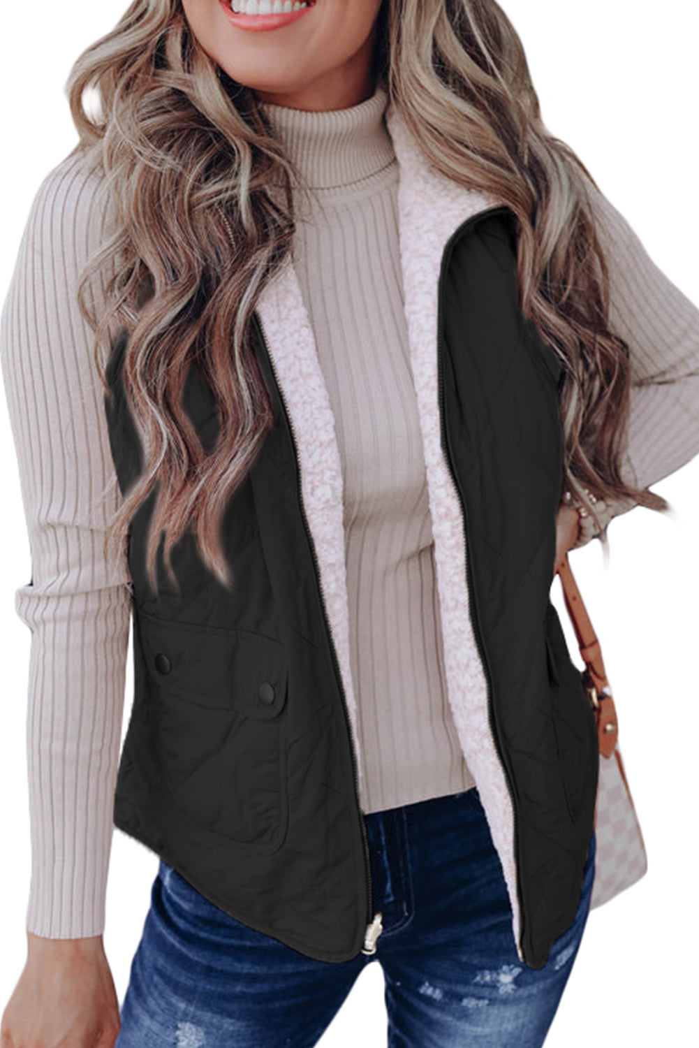 Pink Fleece Lined Quilted Vest Coats