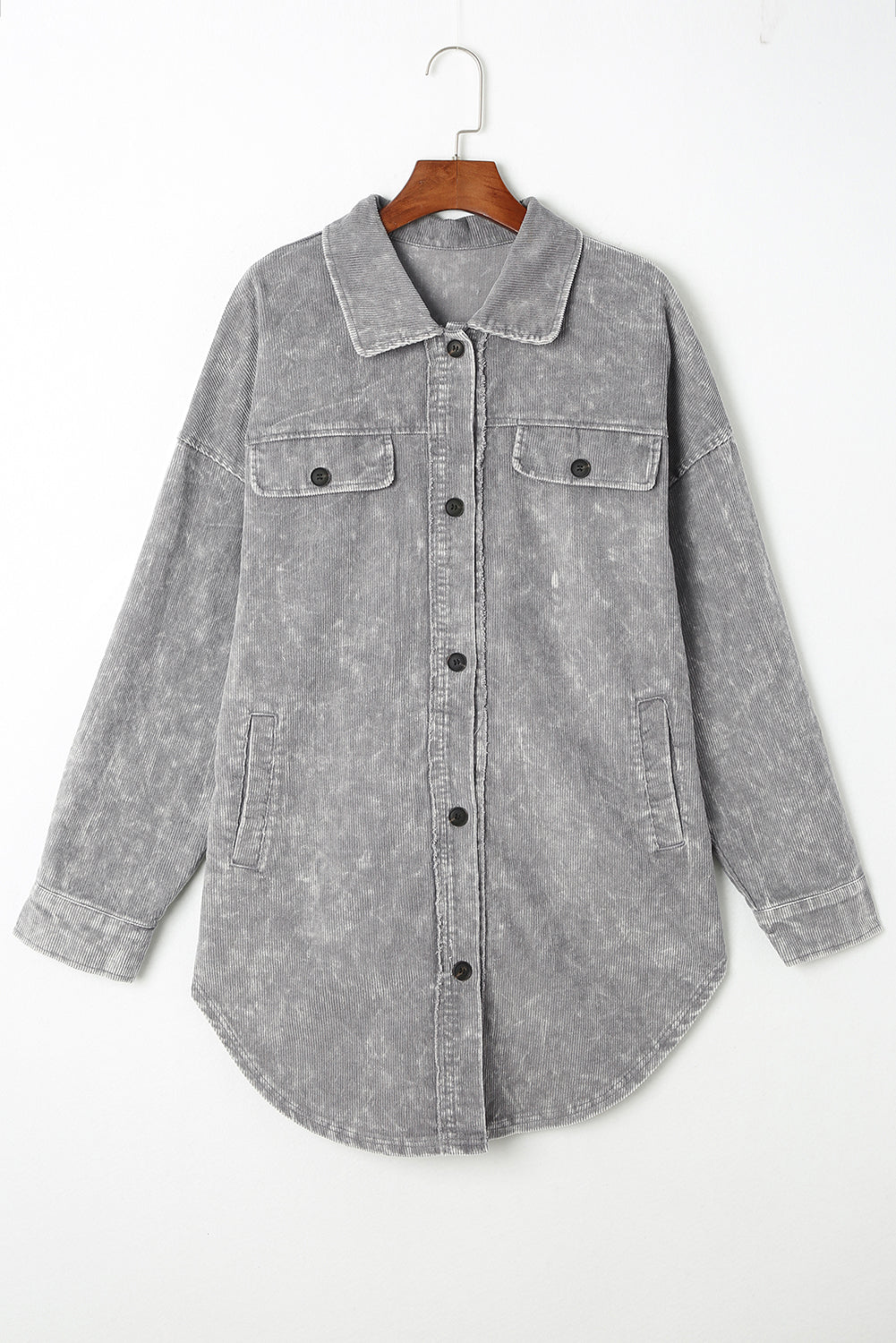 Black Vintage Distressed Mineral Wash Oversized Shacket