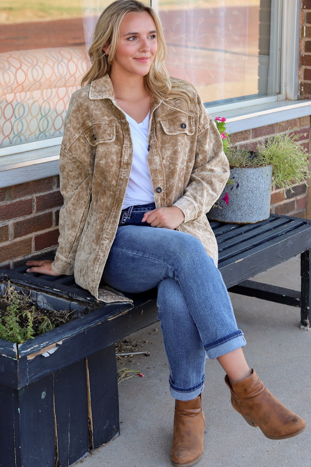 Black Vintage Distressed Mineral Wash Oversized Shacket