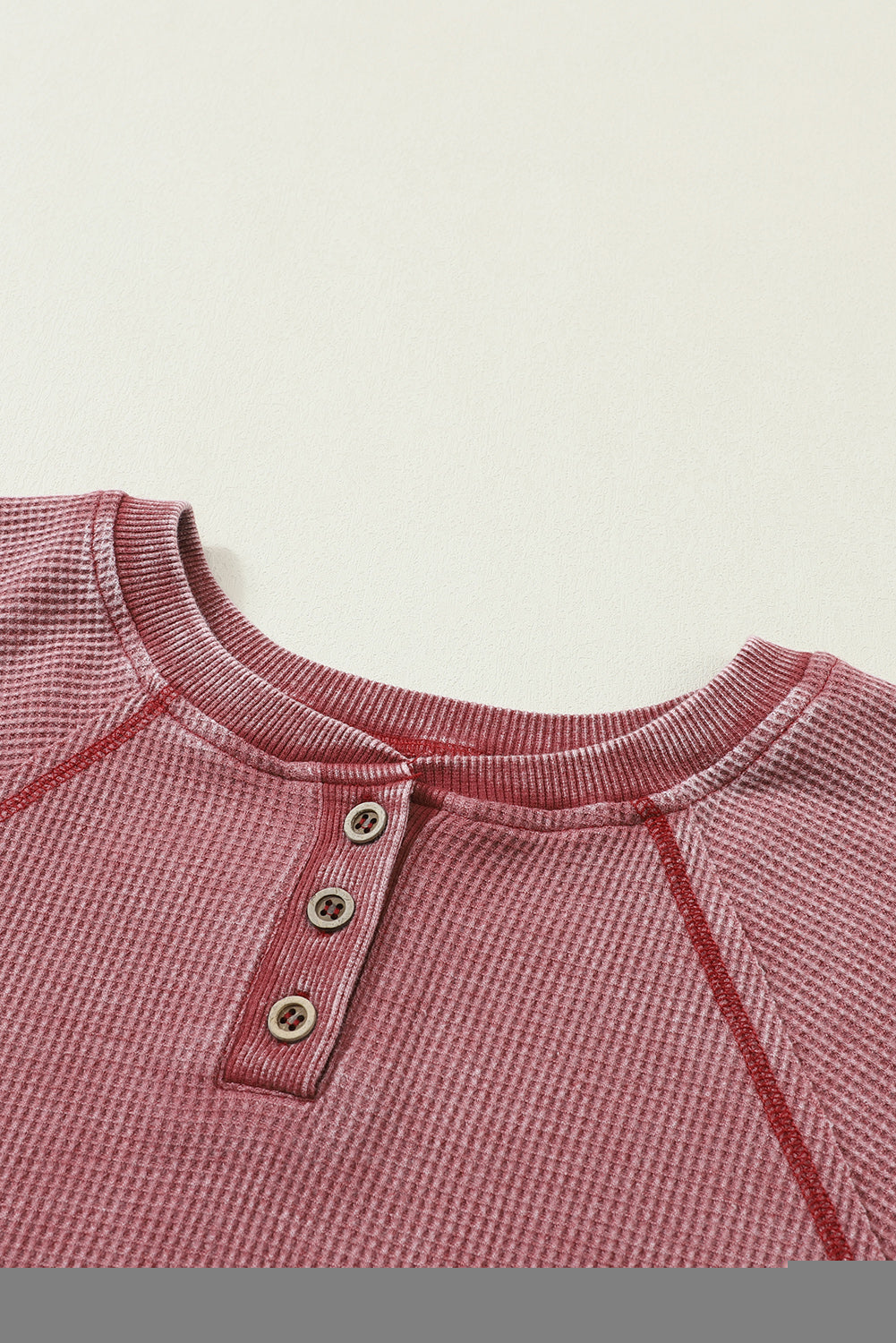 Sea Green Waffle Knit Raglan Sleeve Henley Sweatshirt