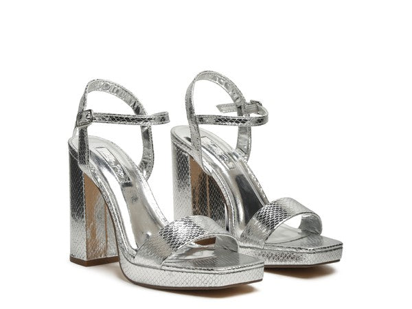 Merengue Metallic High Block Heel Sandal