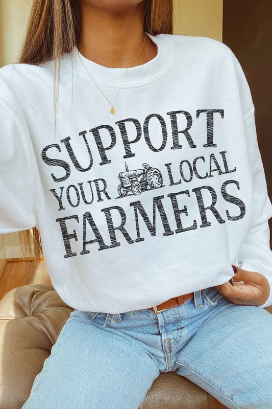 PLUS SIZE SUPPORT YOUR FARMERS GRAPHIC SWEATSHIRT