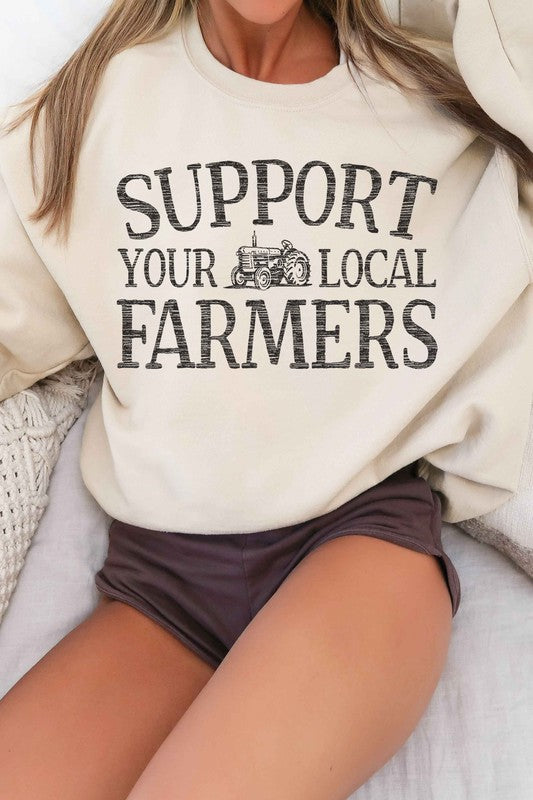 PLUS SIZE SUPPORT YOUR FARMERS GRAPHIC SWEATSHIRT