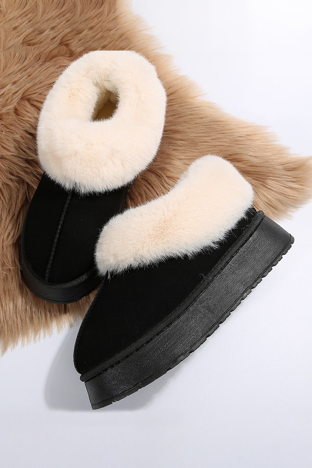 Sage Plush Suede Trim Thick Sole Flat Snow Boots