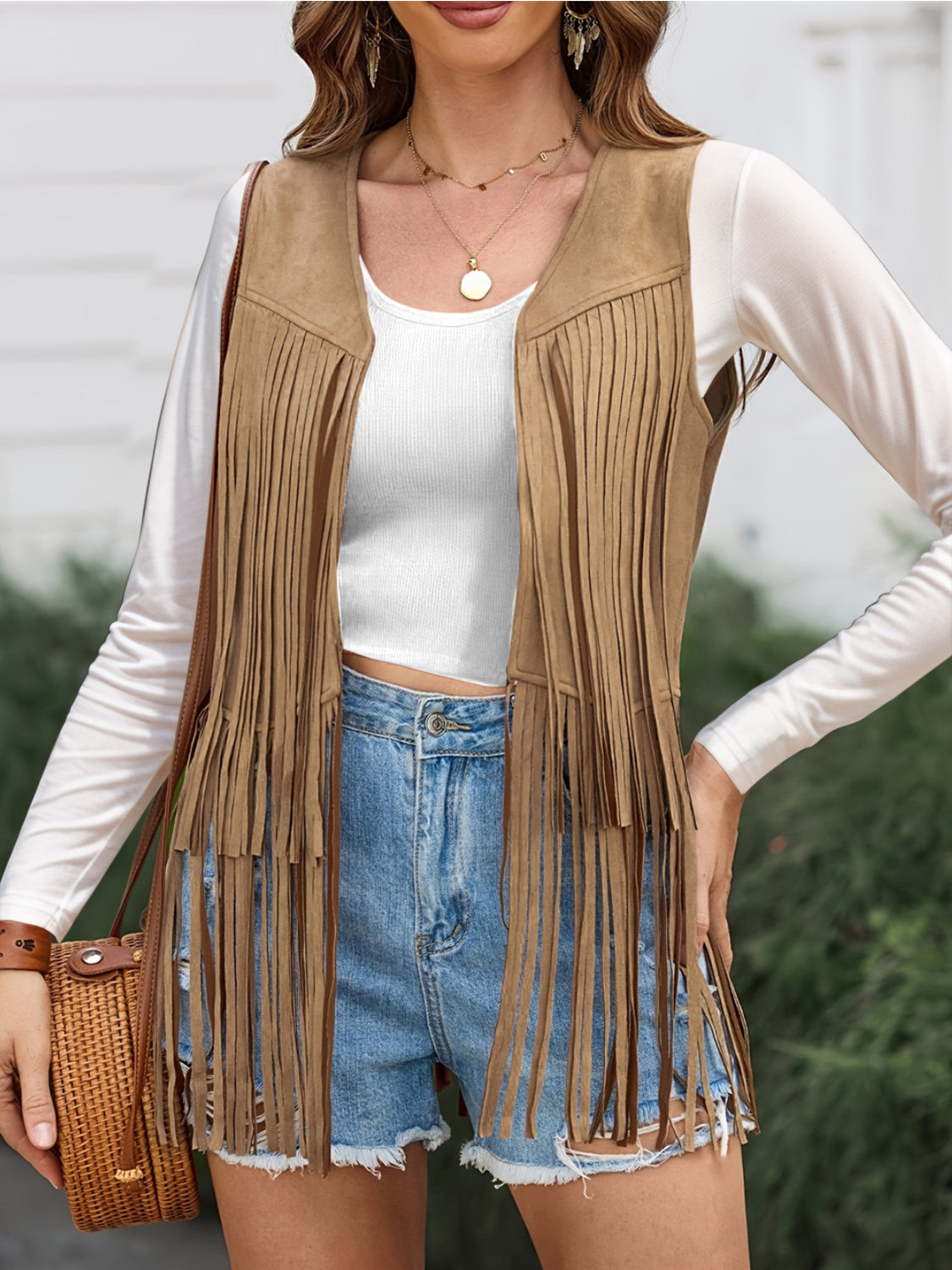 Fringe Open Front Vest Coat