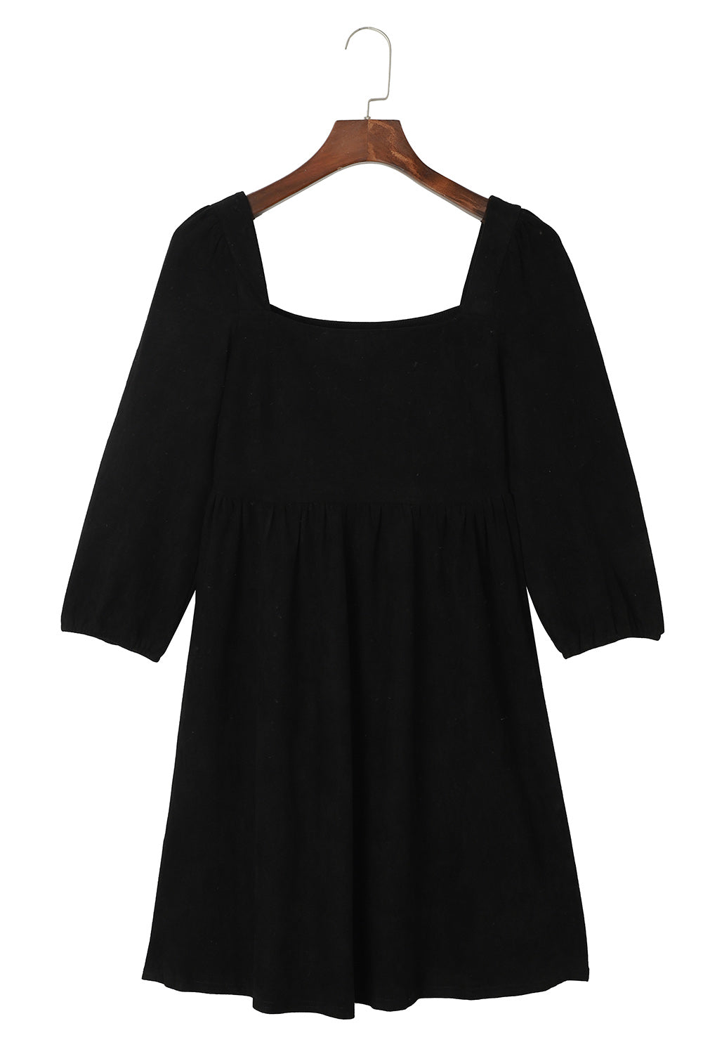 Brown Suede Square Neck Puff Sleeve Dress