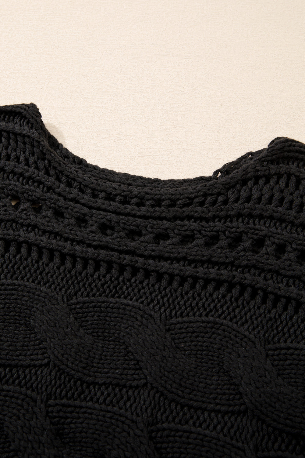 Black Hollow-out Cable Knit Cropped Sweater