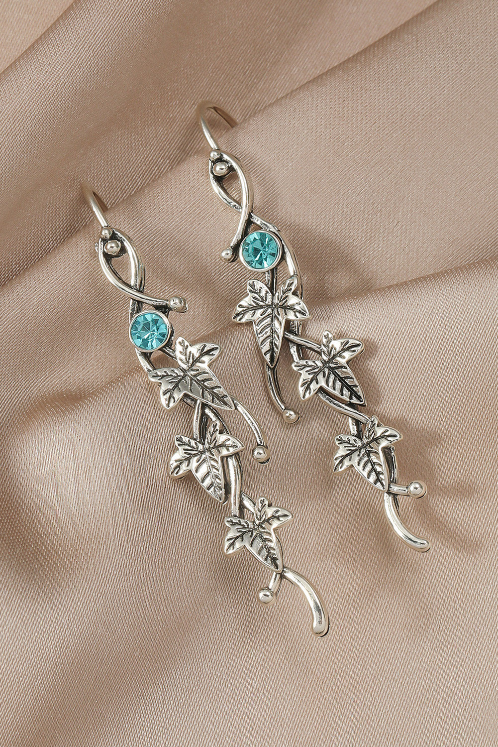 Silvery Vintage Ivy Leaf Gemstone Dangle Earrings