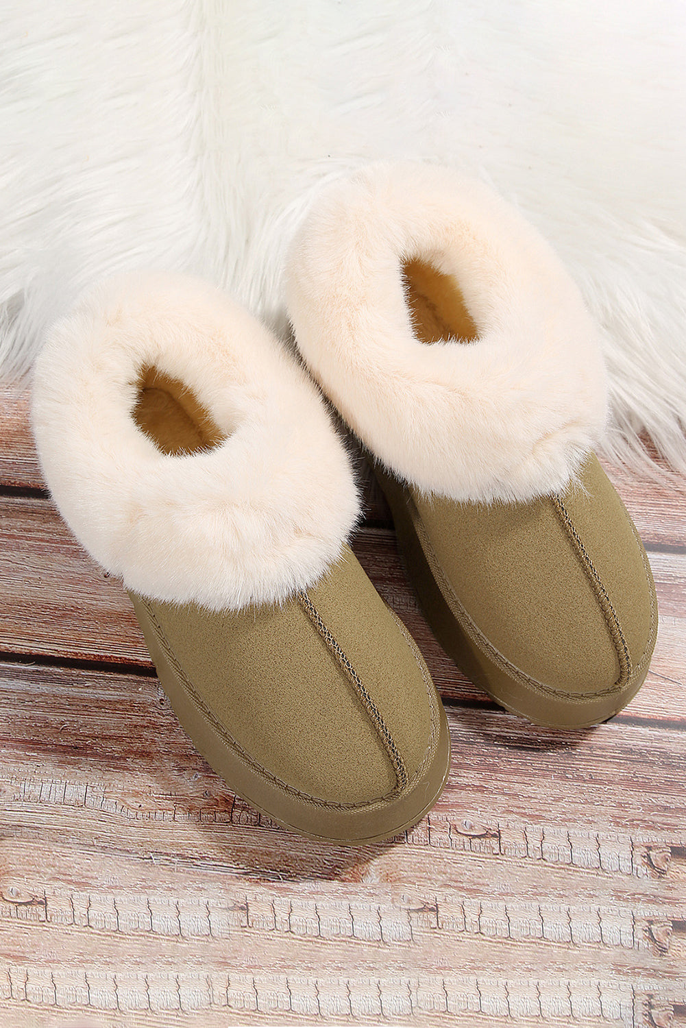 Sage Plush Suede Trim Thick Sole Flat Snow Boots