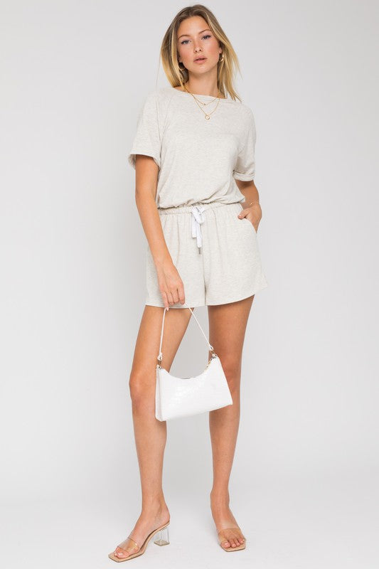 SHORTSLEEVE SIDE POCKET DRAWSTRING ROMPER