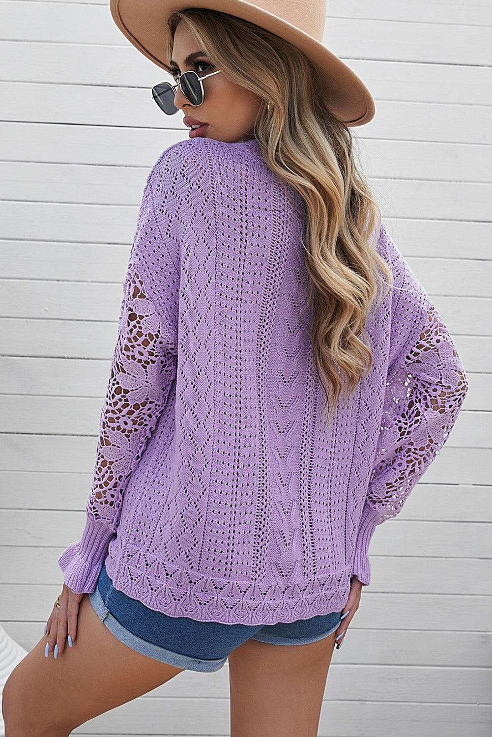 Crochet Lace Pointelle Knit Sweater